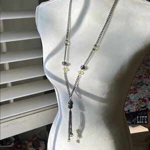Elegant Silver and Lime Green crystal Beaded Necklace